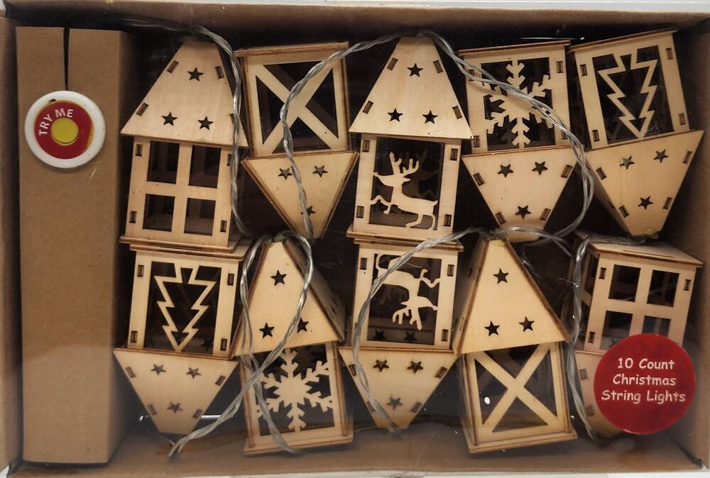 Laser Cut Wooden Christmas House Cabins String Lights